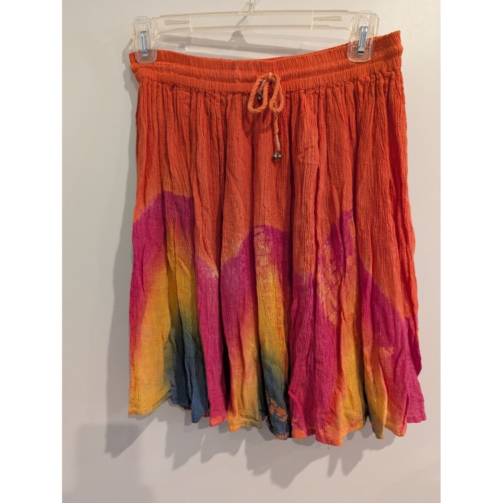 Boho Tie-Dye Crinkle Skirt - Orange Pink Yellow
